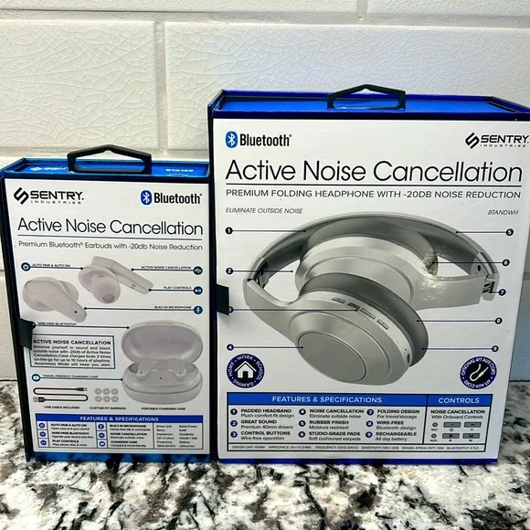 Sentry Noise Cancellation headphones and matching earbuds set - NIB